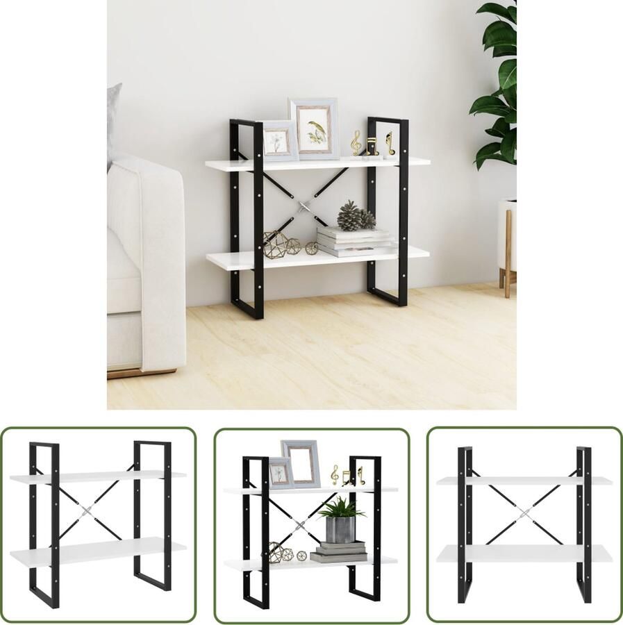 VidaXL Industrieel Design Boekenkast met 2 schappen 80x30x70 cm spaanplaat wit Houten Boekenkast Witte Boekenkast Boekenplank - Foto 2