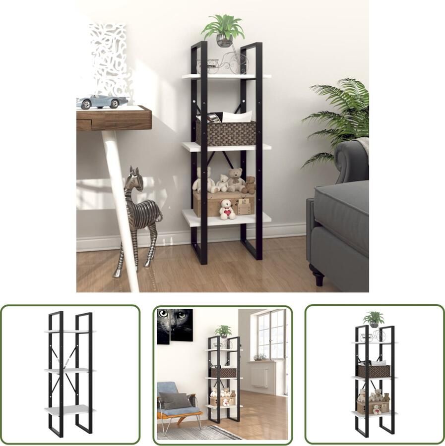 The Living Store Boekenkast met 3 schappen 40x30x105 cm bewerkt hout wit Boekenkast Industrieel Design Houten Boekenkast Witte Boekenkast Opslagruimte - Foto 2