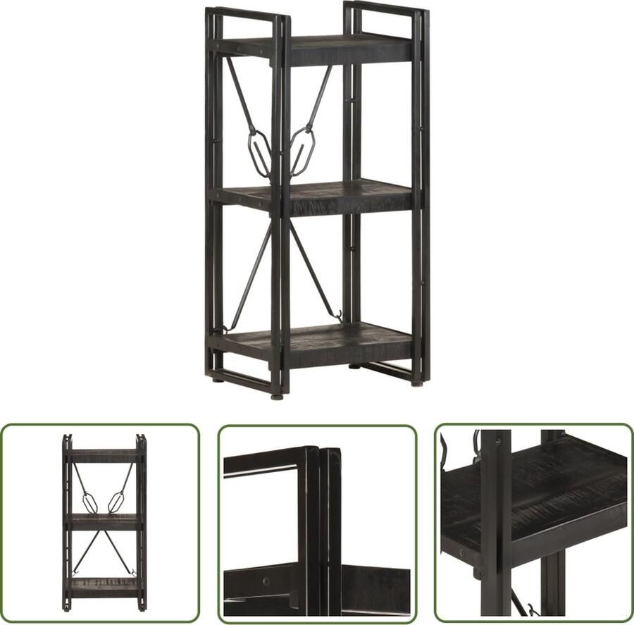The Living Store Boekenkast 40 x 30 x 80 cm IndustriÃle stijl Zwart mangohout Boekenkast Industrieel Design Mangohouten Boekenkast Zwarte Boekenkast Kleine Boekenkast - Foto 2