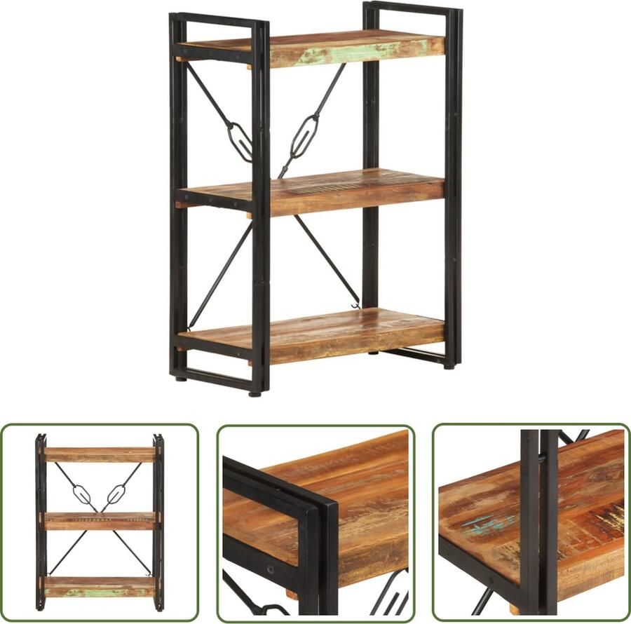 The Living Store Boekenkast 3-laags 60 x 30 x 80 cm Gerecycled hout IndustriÃle stijl Boekenkast Industrieel Design Vintage Boekenkast Hergebruikte Materialen Houten Boekenkast - Foto 2