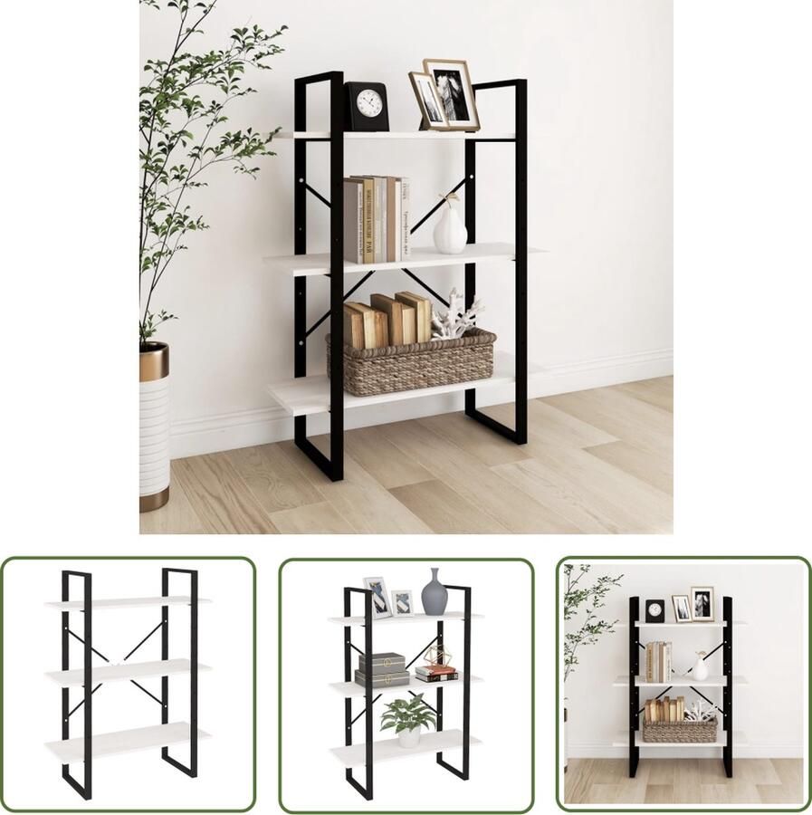 The Living Store Boekenkast met 3 schappen 80x30x105 cm massief grenenhout wit Boekenkast Industrieel Design Houten Boekenkast Bibliotheek Opbergkast - Foto 2