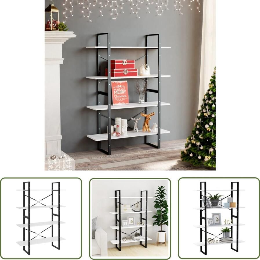 The Living Store Boekenkast met 4 schappen 100x30x140 cm spaanplaat wit Boekenkast Industrieel Design Houten Boekenkast Wit Boekenkast Spaanplaat Boekenkast - Foto 2