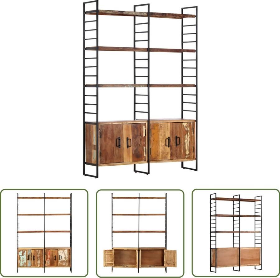 The Living Store Boekenkast IndustriÃle Stijl 124x30x180 cm Massief gerecycled hout en ijzeren frame Boekenkast Industrieel Design Vintage Meubels Houten Boekenkast Gerecycled Hout - Foto 3