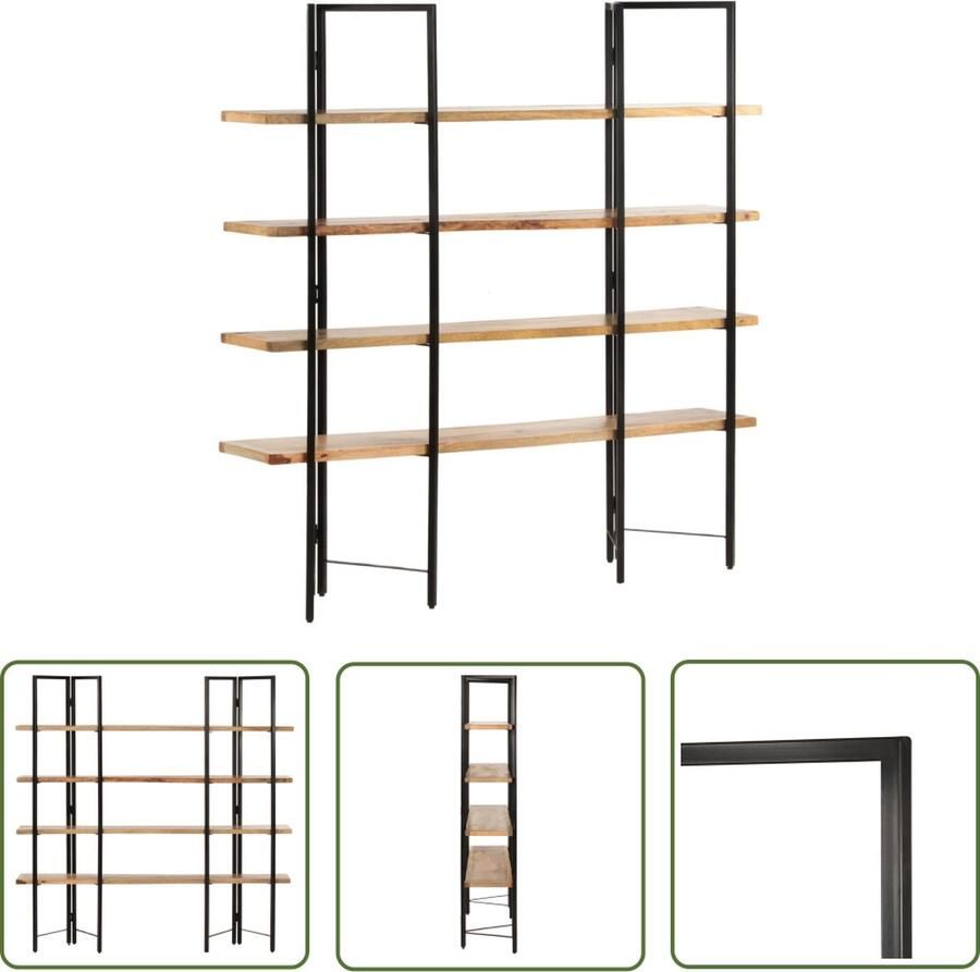 The Living Store Boekenkast met 4 schappen 160x35x160 cm massief mangohout Boekenkast Industrieel Design Houten Boekenkast Mangohout Boekenkast Vintage Boekenkast - Foto 2
