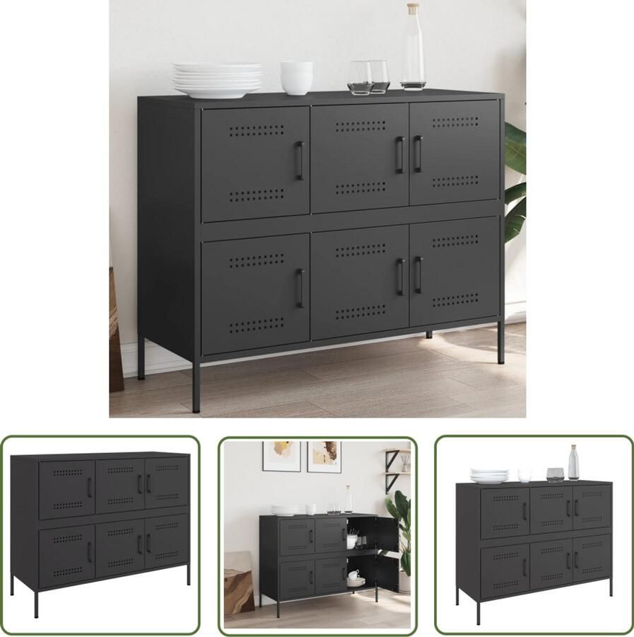 The Living Store Dressoir 100 5x39x79 cm staal zwart Industriele Dressoir Staaldresser Salontafel Tv Tafel Opslagmeubilair