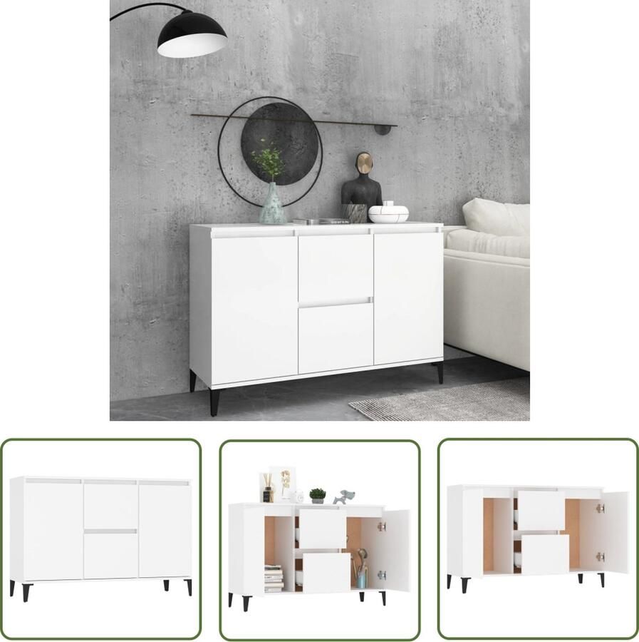 The Living Store Dressoir 104x35x70 cm bewerkt hout wit Dressoir Industrieel Wit Dressoir Houten Dressoir Salontafel Tv Tafel