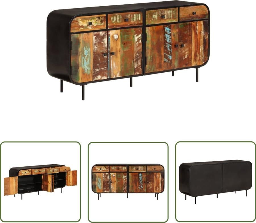 The Living Store Dressoir 140x35x70 cm massief gerecycled hout en metaal Dressoir Vintage Kast Houten Kast Landelijk Dressoir Industrieel Dressoir