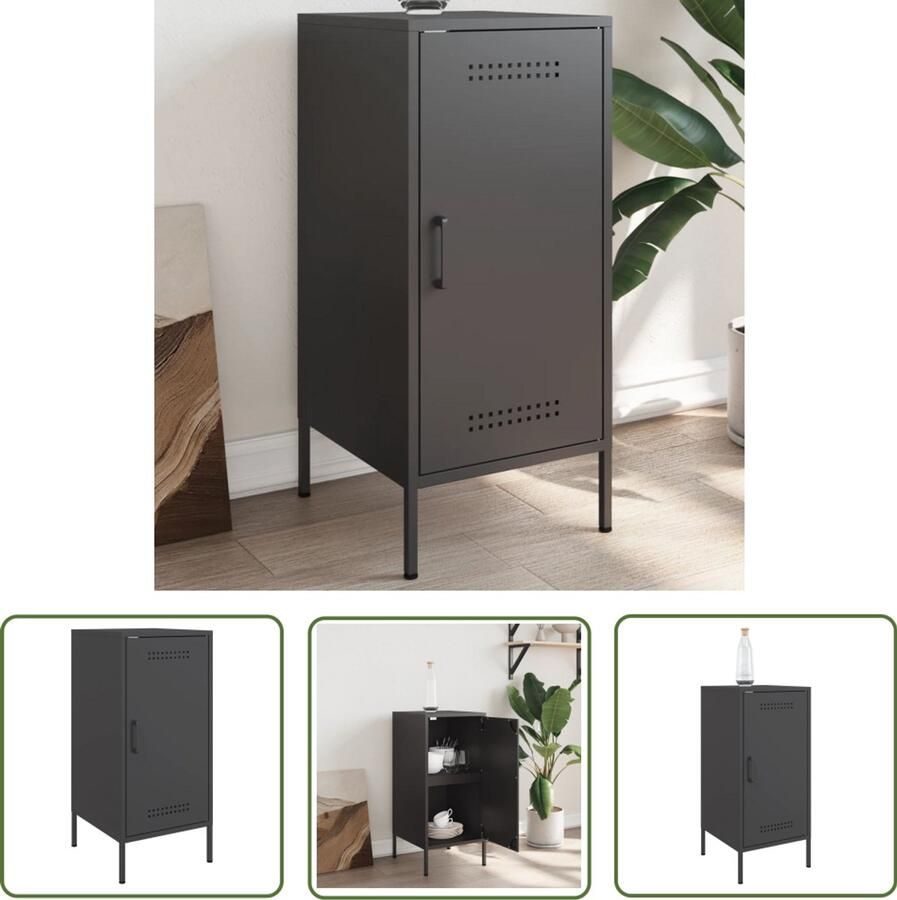 The Living Store Dressoir 36x39x79 cm staal zwart Industriele Kast Dressoir Industrieel Zwarte Kast Staalkast Opbergkast Salon