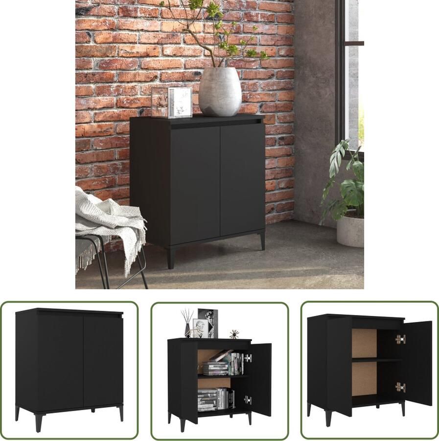 The Living Store Dressoir 60x35x70 cm bewerkt hout zwart Dressoir Industrieel Design Houten Dressoir Zwart Dressoir Tv-meubel