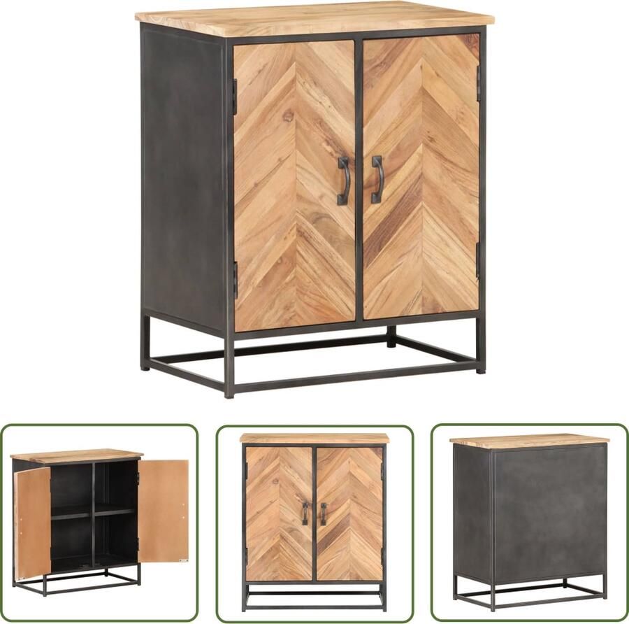 The Living Store Dressoir 60x35x70 cm massief acaciahout Dressoir Industrieel Design Acaciahout Vintage Kast Salontafel