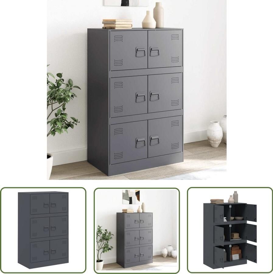 VidaXL Dressoir 67x39x107 cm staal antracietkleurig Dressoir Industrieel Design Tv-meubel Staaldraad Antraciet Kleur