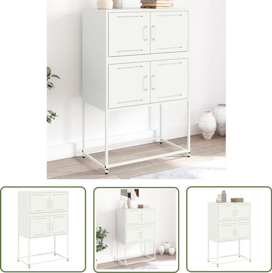 VidaXL Dressoir 68 5x38 5x107 cm staal wit Dressoir Industrieel Design Metalen Dressoir Witte Dressoir Opbergkast