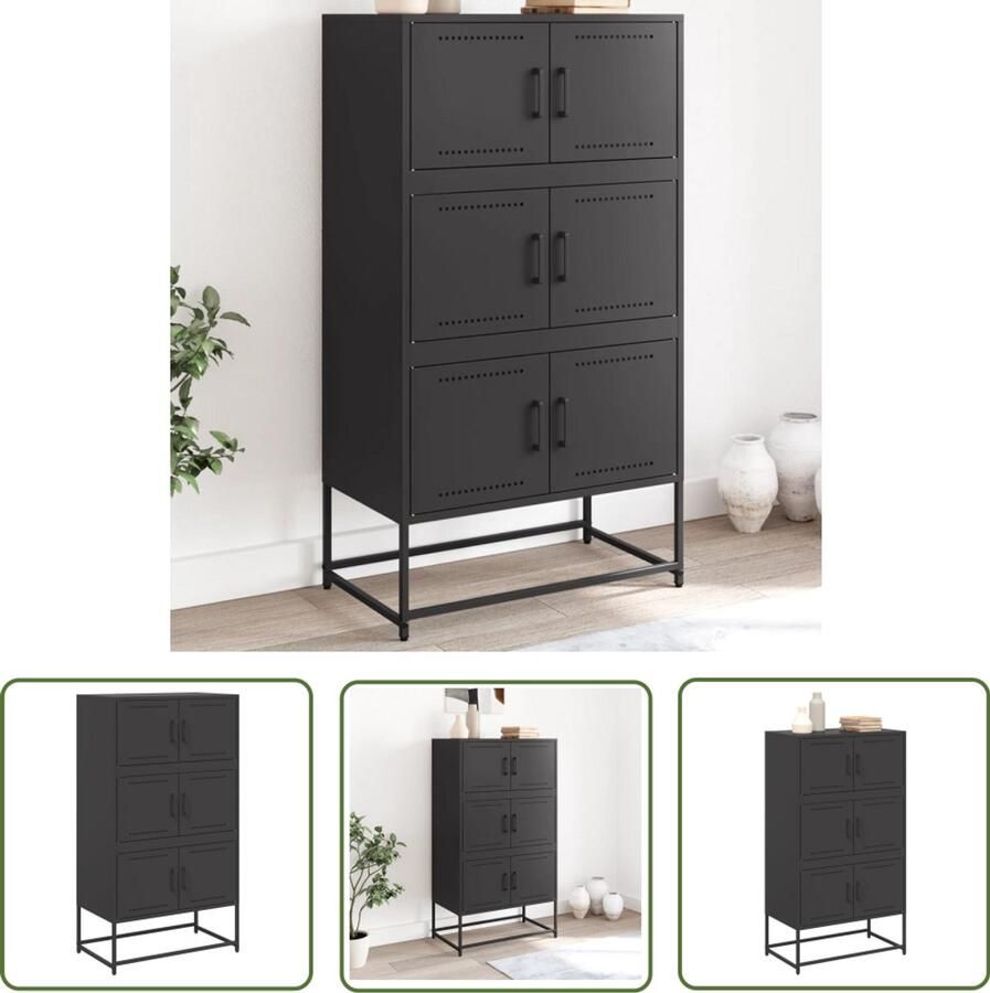 The Living Store Dressoir 68 5x38 5x123 5 cm staal zwart Dressoir Industrieel Design Metalen Dressoir Robuust Dressoir Opbergkast