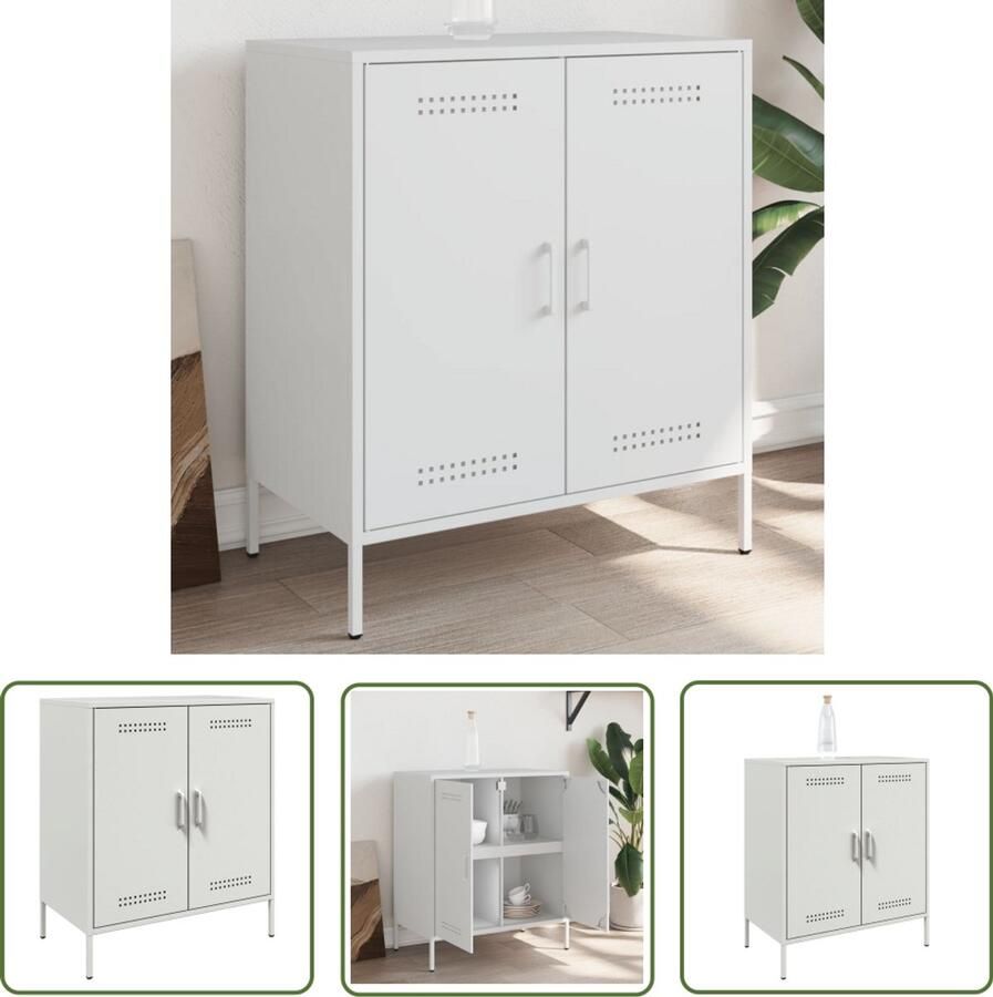 The Living Store Dressoir 68x39x79 cm staal wit Dressoir Industrieel Design Metalen Dressoir Staaldressoir Opbergkast