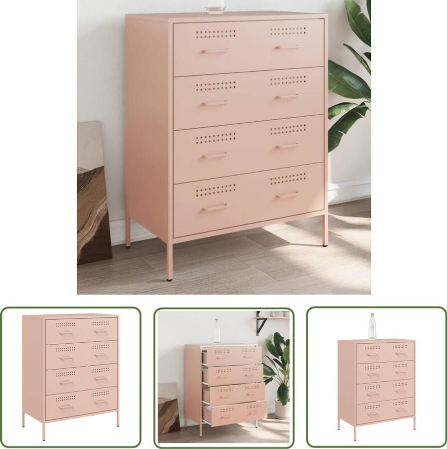 The Living Store Dressoir 68x39x89 cm staal roze Industrieel Dressoir Roestvrijstalen Dressoir Metalen Dressoir Vintage Dressoir Design Dressoir