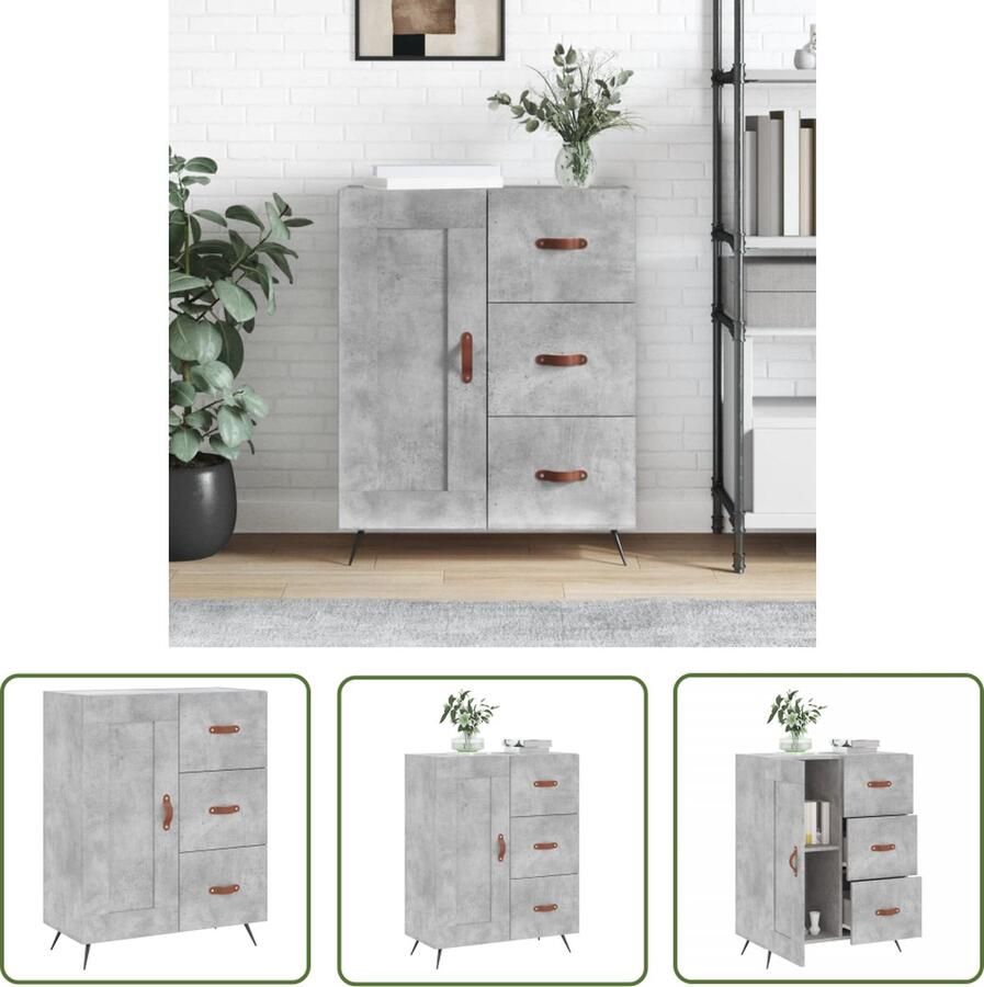 VidaXL Dressoir 69 5x34x90 cm bewerkt hout betongrijs Dressoir Houten Dressoir Grijze Dressoir Modern Dressoir Industriële Dressoir - Foto 3