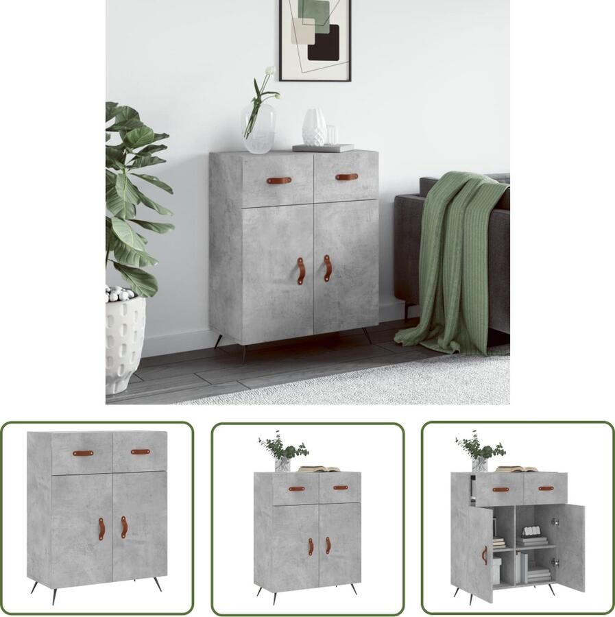 The Living Store Dressoir 69 5x34x90 cm bewerkt hout betongrijs Dressoir Houten Dressoir Grijze Dressoir Vintage Dressoir Salontafel - Foto 3