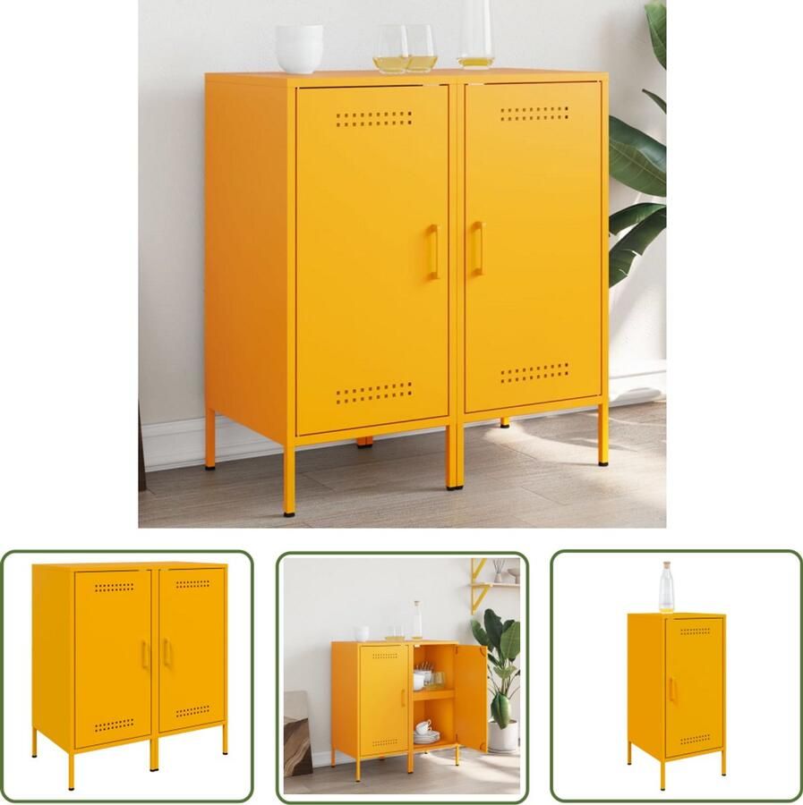 The Living Store Dressoirs 2 st 36x39x79 cm staal mosterdgeel Industriele Dressoir Buffetkast Industrieel Vintage Dressoir Salontafel Tv Tafel