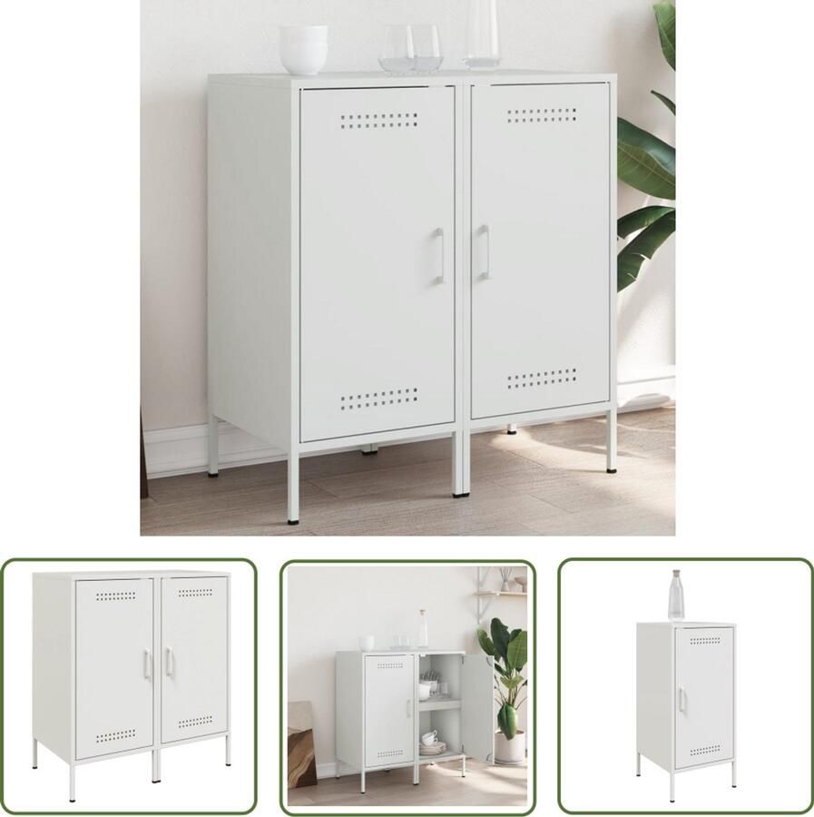 The Living Store Dressoirs 2 st 36x39x79 cm staal wit Industriële Dressoir Staaldresser Salontafel Tv Tafel Opbergmeubel