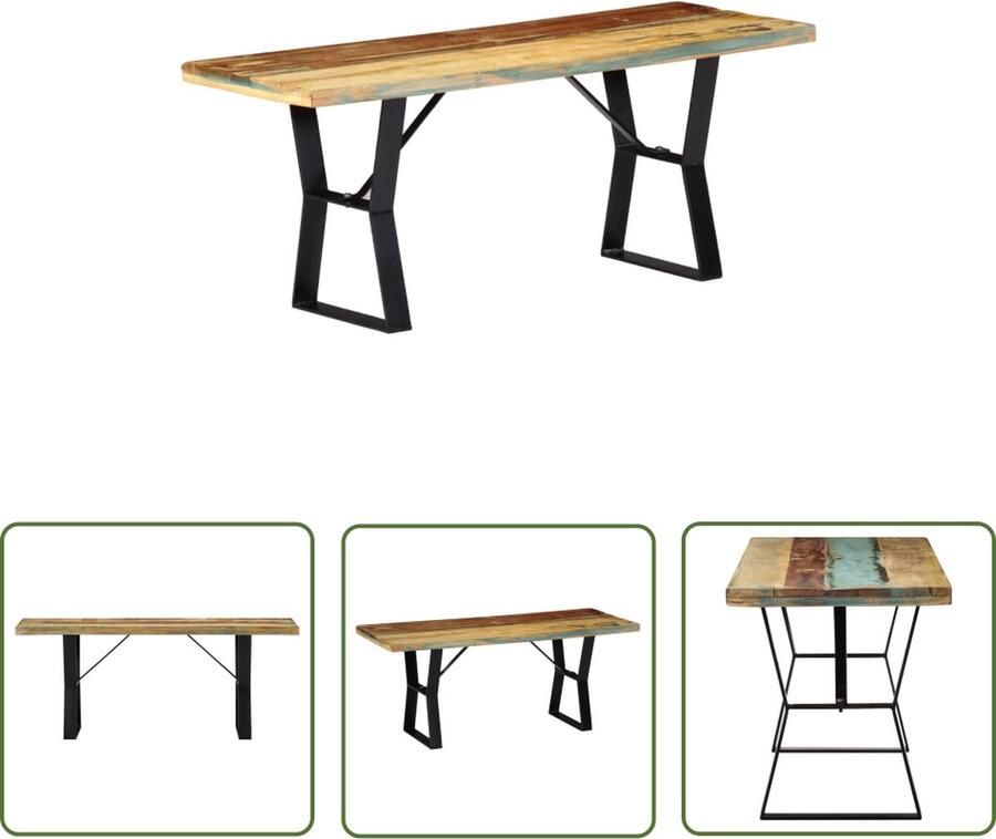 The Living Store Eetkamerbank IndustriÃle Stijl 110 x 40 x 45 cm Gerecycled Hout en Gepoedercoat IJzer Eetkamerbank Industrieel Design Hergebruikt Hout Metalen Onderstel Salontafel