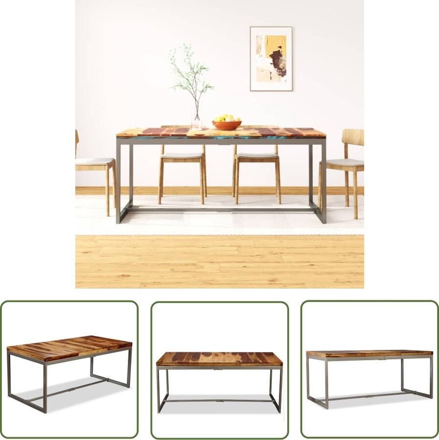 The Living Store IndustriÃle Eetkamertafel 180 x 90 x 76 cm Massief Sheeshamhouten Blad Gepoedercoate Stalen Basis Eenvoudig te Monteren Eetkamertafel Industrieel Design Sheeshamhout Massief Hout Metalen Onderstel - Foto 2