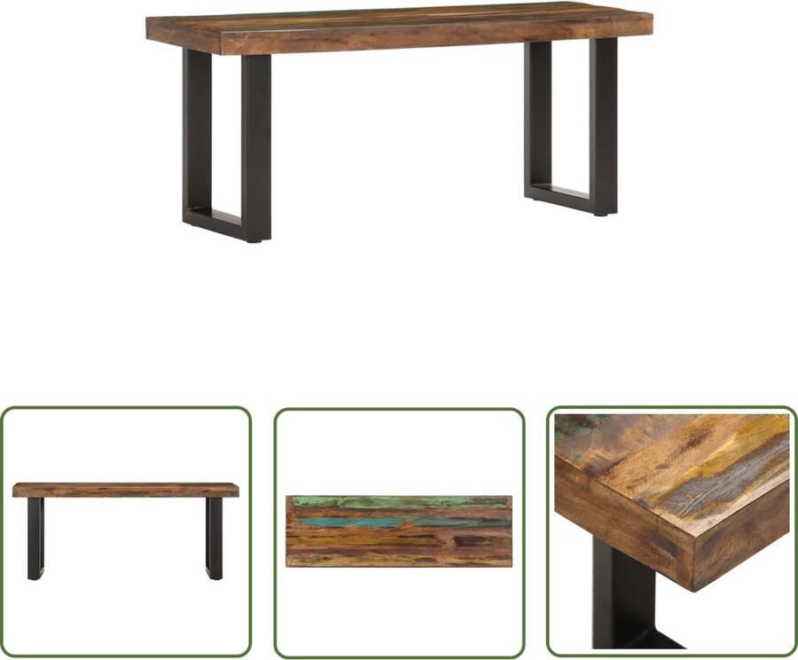 The Living Store Halbankje IndustriÃle Stijl 110x35x46 cm Gerecycled Hout en Staal Halbankje Industrieel Design Vintage Meubels Hergebruikt Hout Bruine Bank - Foto 2
