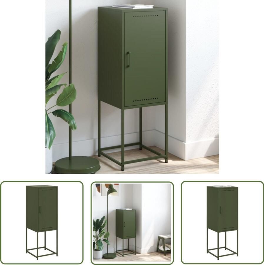 The Living Store Hoge kast 36x39x107 cm staal olijfgroen Industriële Kast Metalen Kast Opbergkast Hoogglans Kast Vintage Kast