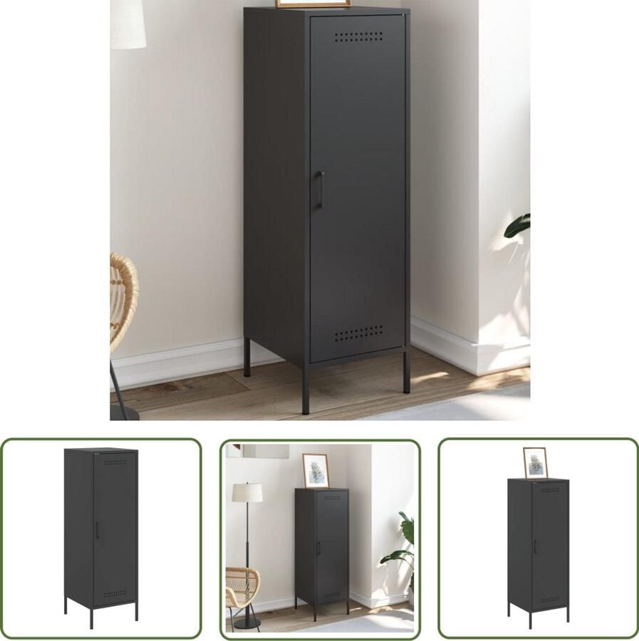 The Living Store Hoge kast 36x39x113 cm staal zwart Hoge Kast Industrieel Design Metalen Kast Zwarte Kast Opbergkast