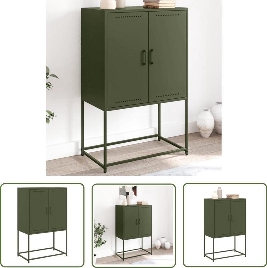 The Living Store Hoge kast 68 5x38 5x107 cm staal olijfgroen Industriële Kast Metalen Kast Opbergkast Hoogste Kast Olijfgroene Kast