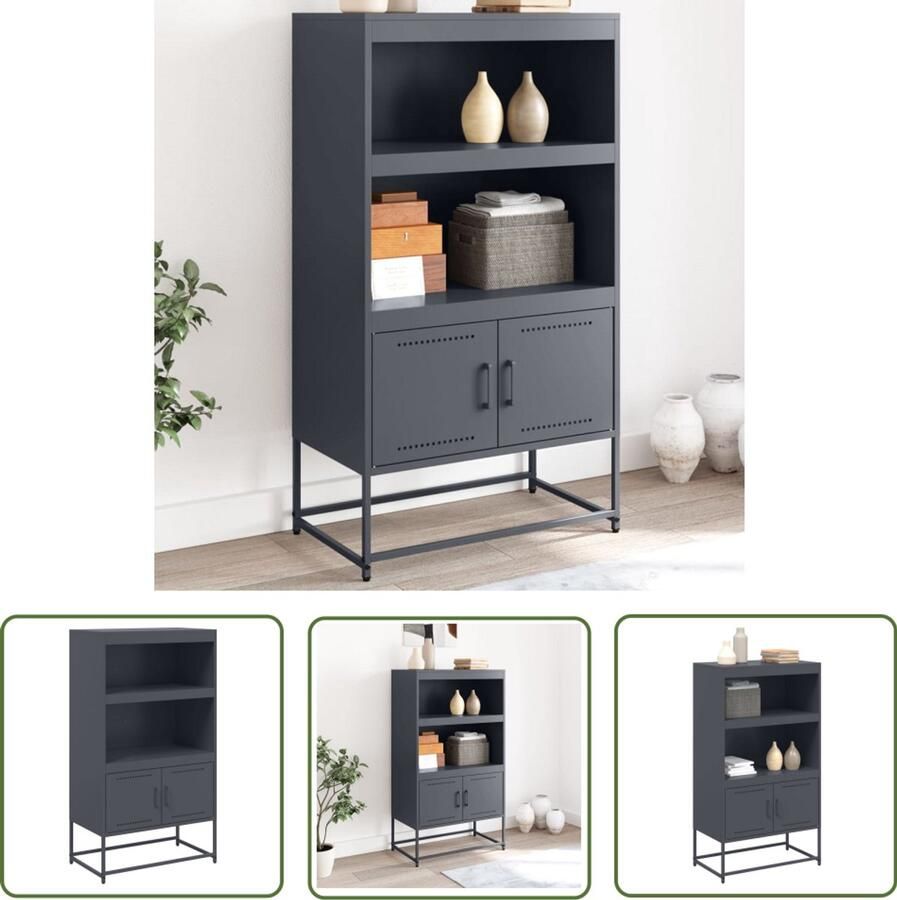 The Living Store Hoge kast 68 5x38 5x123 5 cm staal antracietkleurig Hoge Kast Industrieel Design Metalen Kast Opbergkast Robuuste Kast