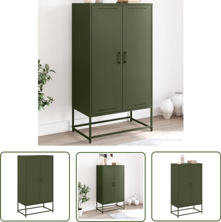 The Living Store Hoge kast 68 5x38 5x123 5 cm staal olijfgroen Hoge Kast Industrieel Design Metalen Kast Opbergkast Woonkamer Meubilair - Foto 2
