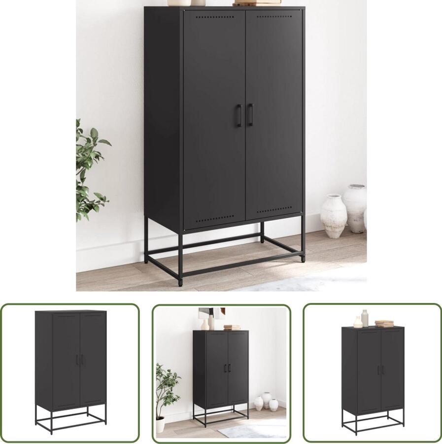 VidaXL Industrieel Design Hoge Kast Hoge kast 68 5x38 5x123 5 cm staal zwart Metalen Kast Staalkast Opbergkast