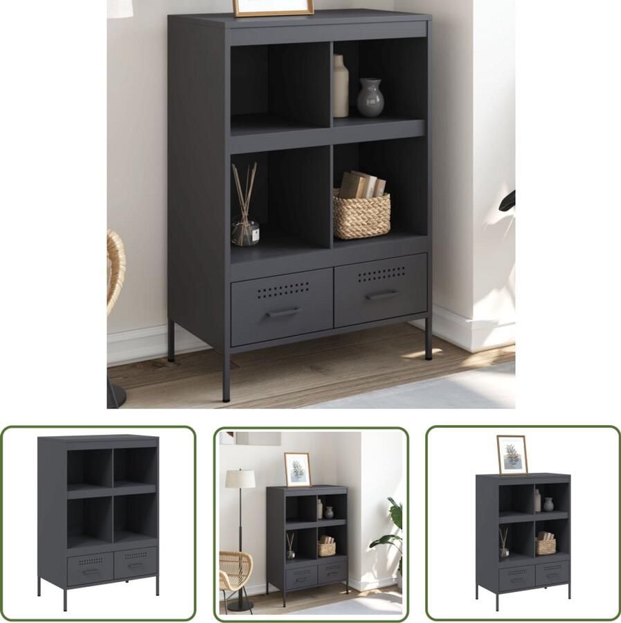 VidaXL Industrieel Design Hoge Kast Hoge kast 68x39x101 5 cm staal antracietkleurig Staalkast Opbergkast Antraciet Kleur