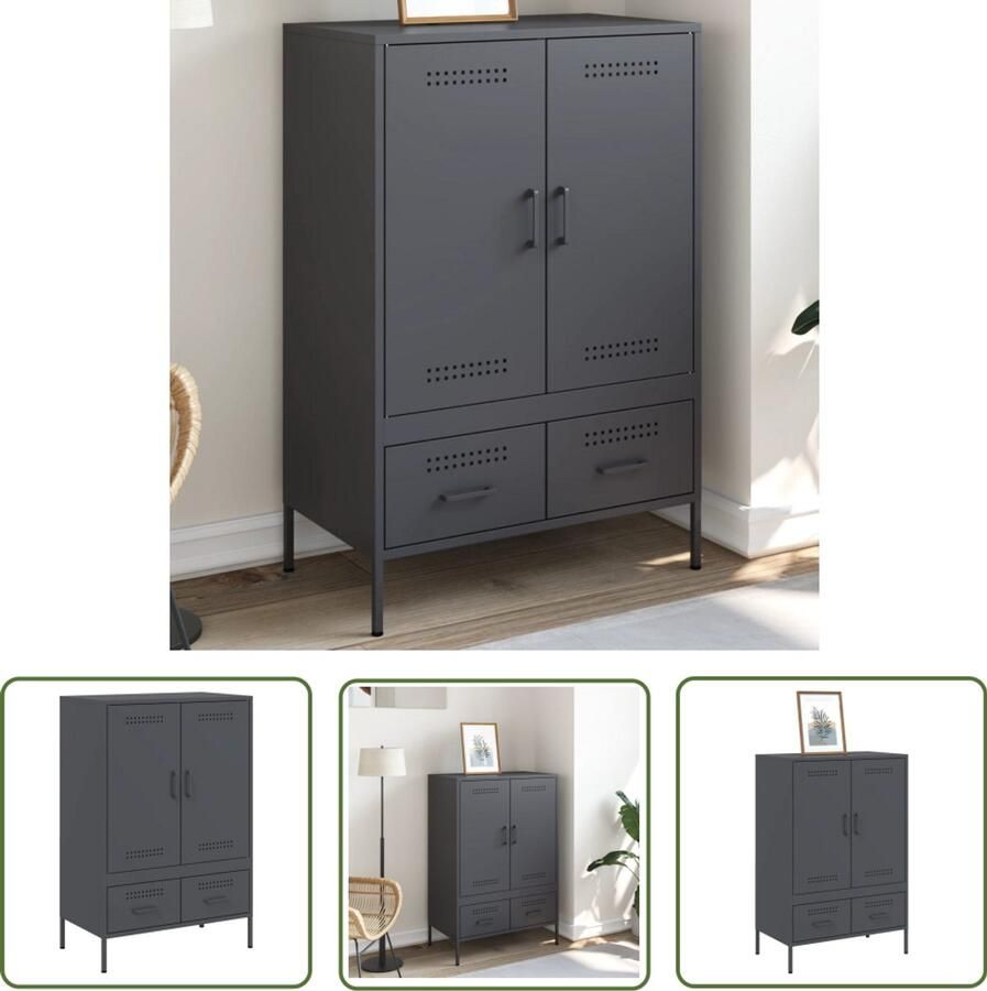 VidaXL Industrieel Design Hoge Kast Hoge kast 68x39x101 5 cm staal antracietkleurig Staalkast Antraciet Kleur Opbergkast