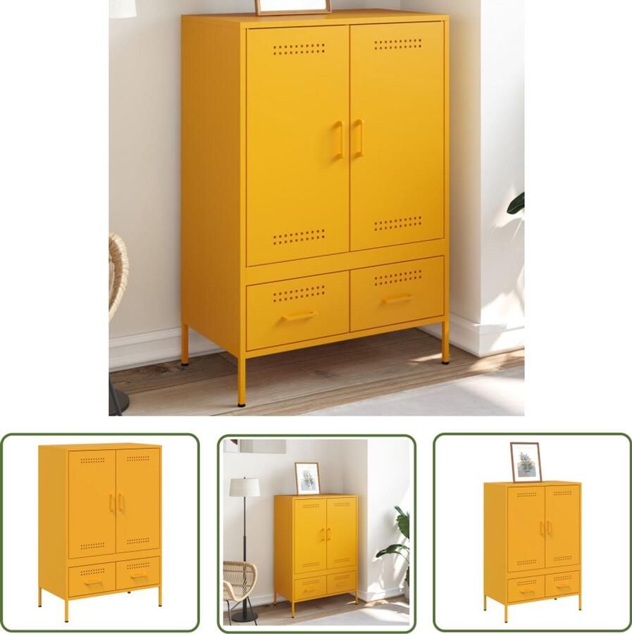 The Living Store Hoge kast 68x39x101 5 cm staal mosterdgeel Industriële Kast Hoogslaapkast Vintage Kast Metaalkast Opbergkast - Foto 2