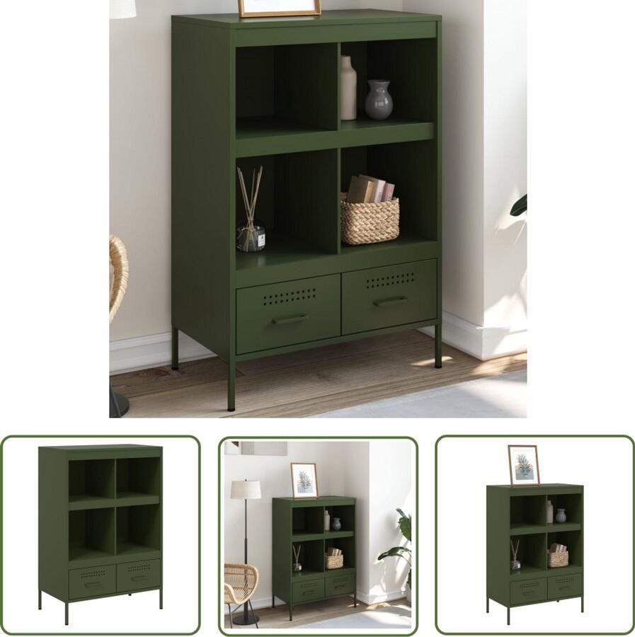 The Living Store Hoge kast 68x39x101 5 cm staal olijfgroen Industriele Kast Hoge Kast Staalkast Opbergkast Livingroom Furniture