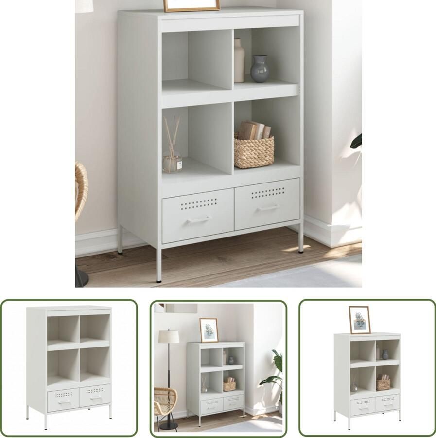 VidaXL Industrieel Design Hoge Kast Hoge kast 68x39x101 5 cm staal wit Staalkast Opbergkast Salontafel