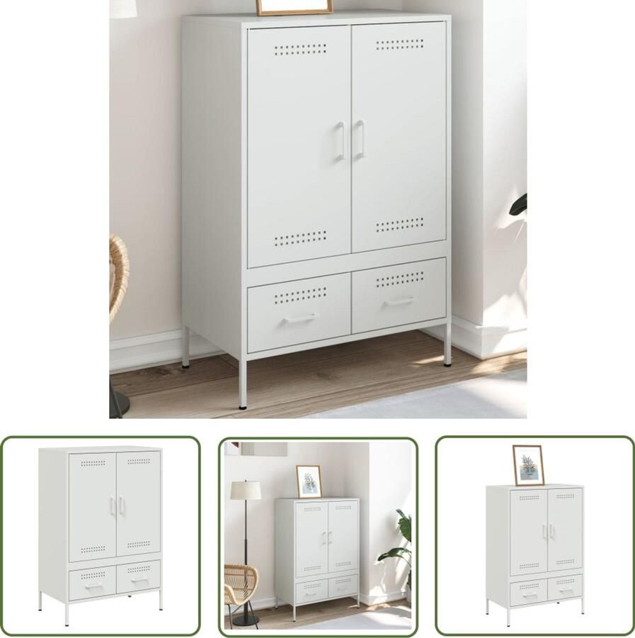 The Living Store Hoge kast 68x39x101 5 cm staal wit Industriële Kast Houten Kast Witte Kast Opbergkast Salontafel