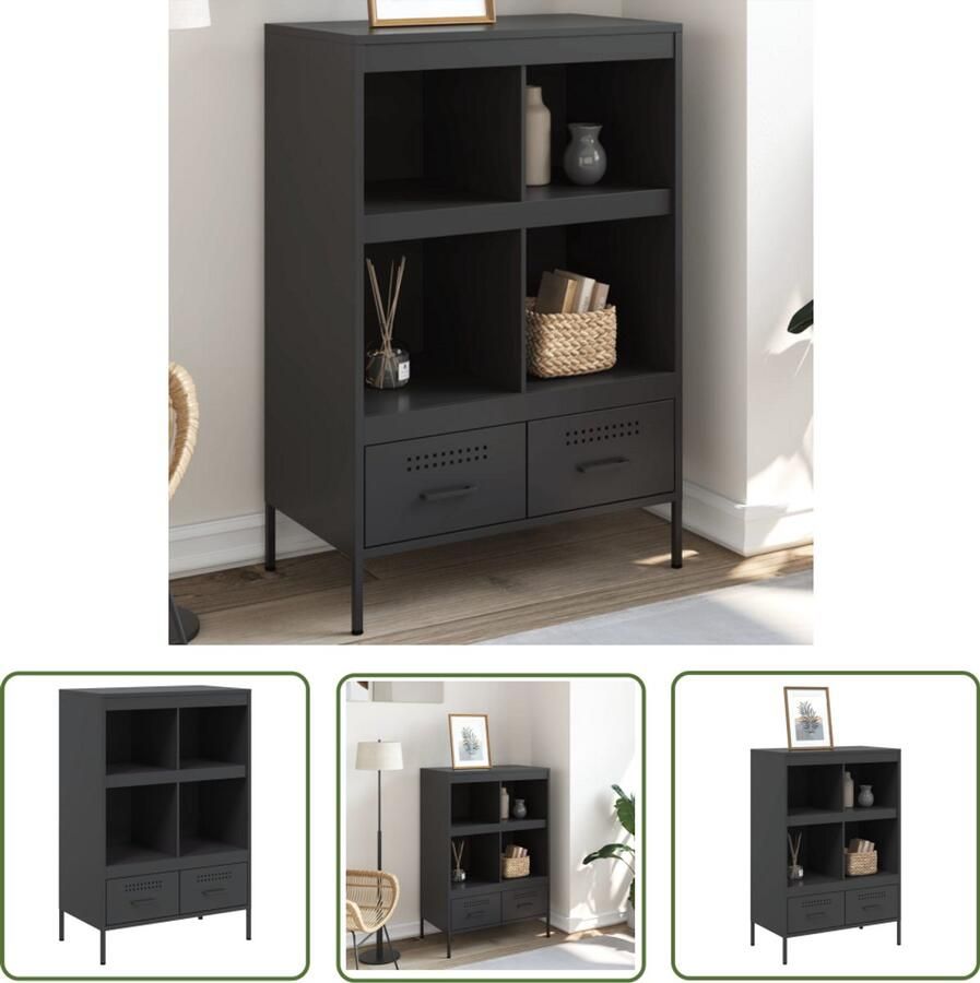 The Living Store Hoge kast 68x39x101 5 cm staal zwart Industriele Kast Industrieel Dressoir Hoogslaap Dresser Stalen Kast Vintage Kast