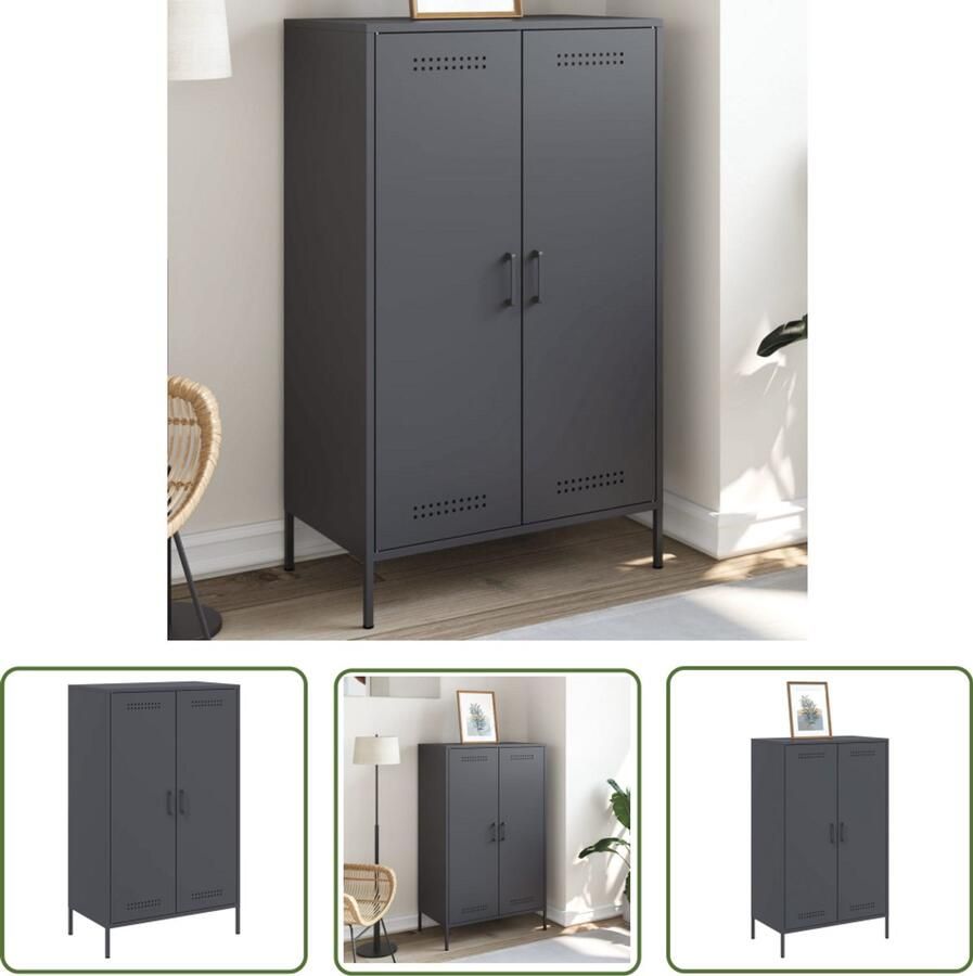 The Living Store Hoge kast 68x39x113 cm staal antracietkleurig Industriele Kast Robuuste Kast Metalen Kast Opslagkast Woonkamer Kast