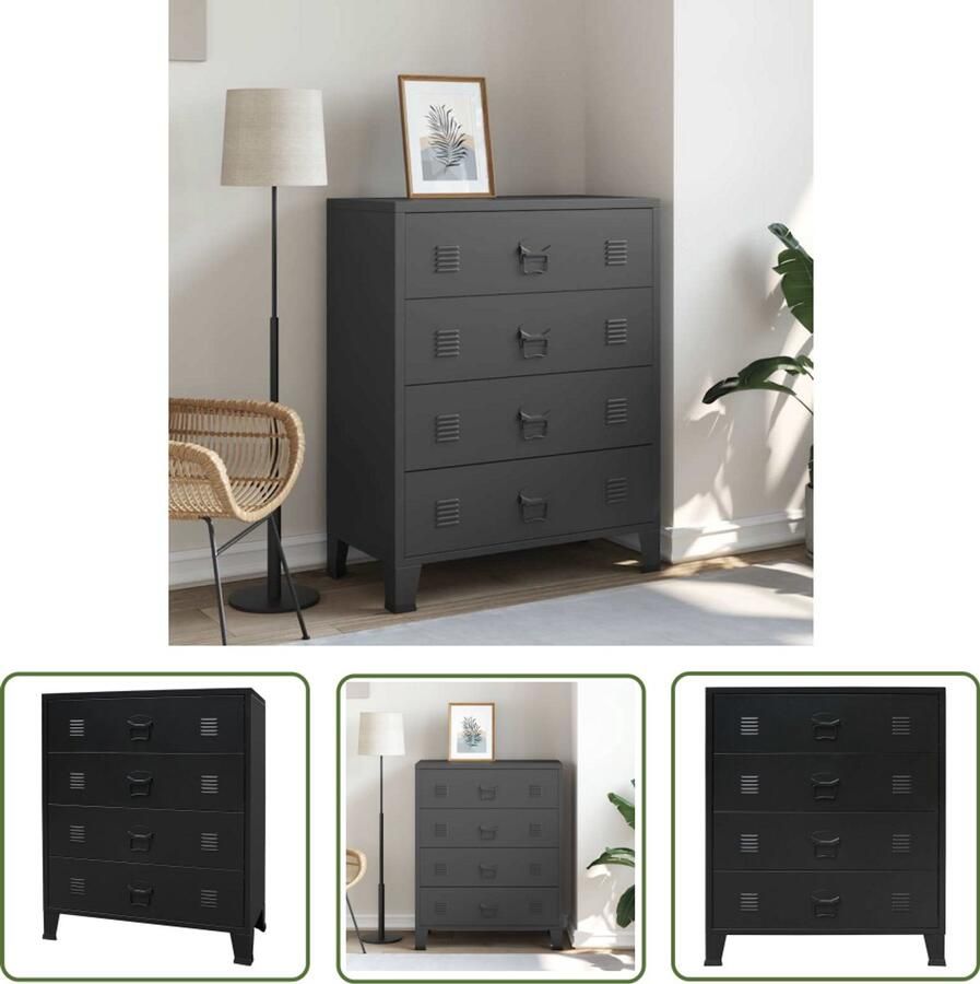VidaXL Industrieel Design Ladekast industriële stijl 78x40x93 cm metaal zwart Metalen Ladekast Zwarte Ladekast Vintage Kast