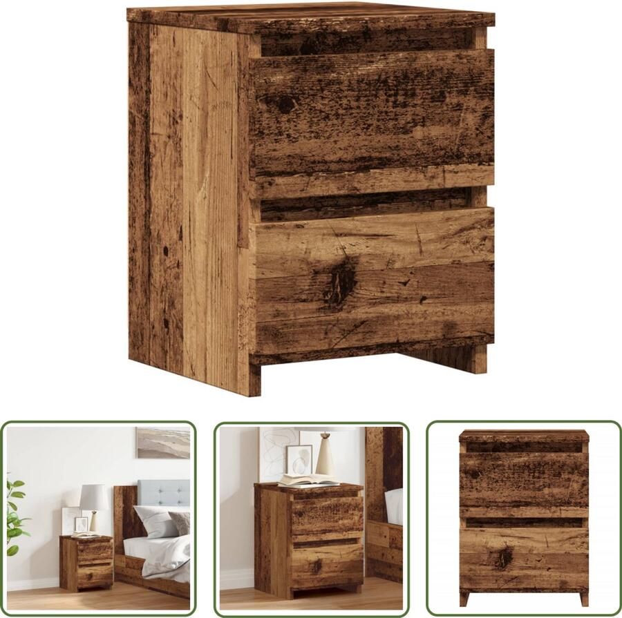 The Living Store Nachtkastje 30x30x40 cm bewerkt hout oud houtkleurig Nachtkastje Industrieel Design Houten Kast Vintage Stijl Opbergkast