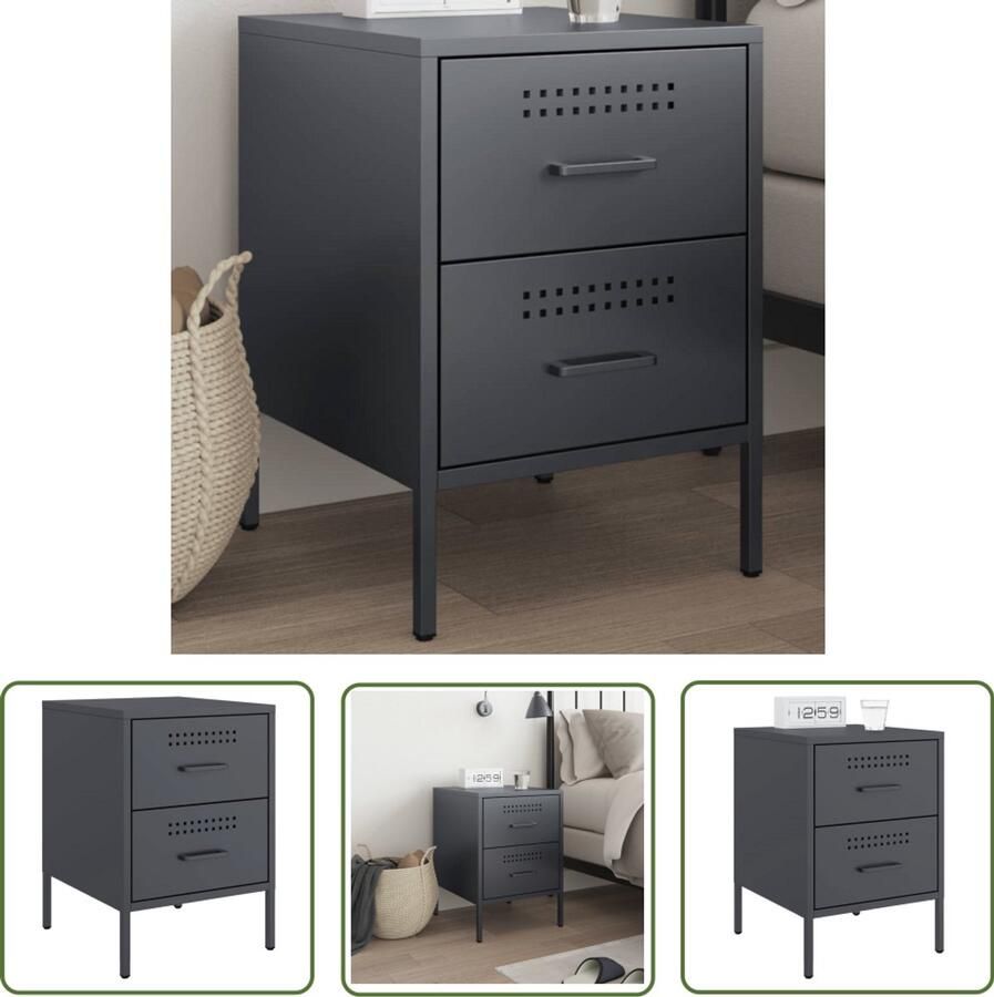 The Living Store Nachtkastje 36x39x50 5 cm staal antracietkleurig Nachtkastje Industrieel Design Metalen Nachtkastje Staal Nachtkastje Antraciet Kleur