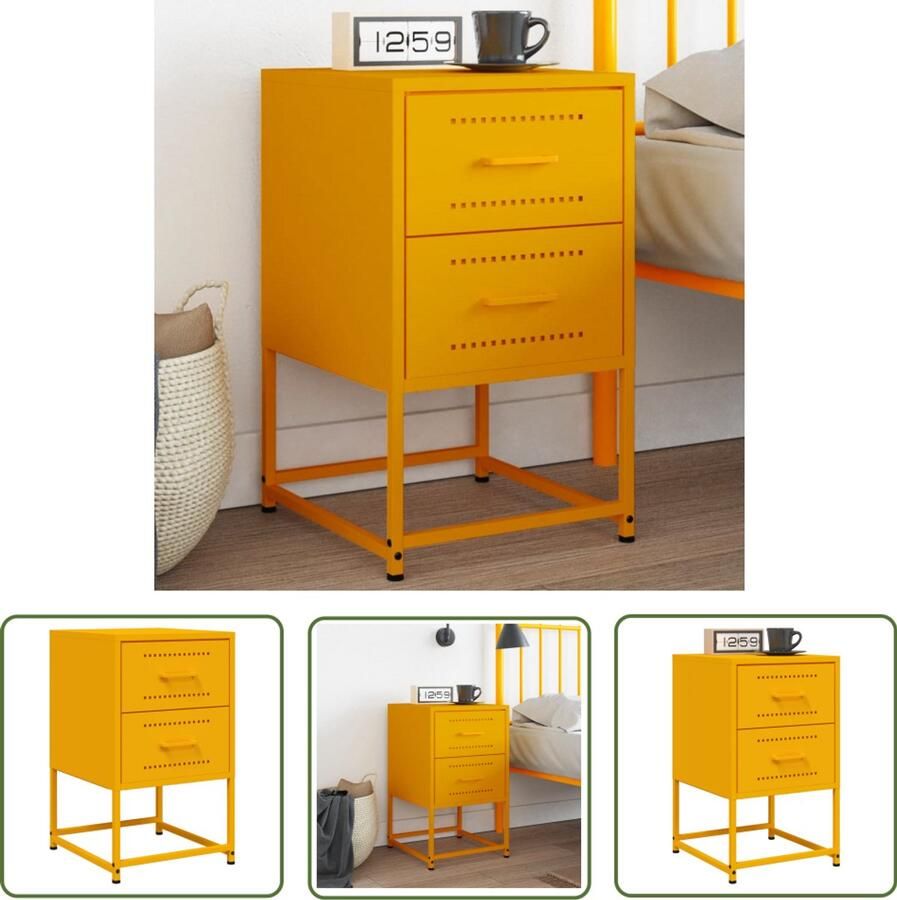 The Living Store Nachtkastje 36x39x60 5 cm staal mosterdgeel Nachtkastje Industrieel Design Metalen Nachtkastje Mustard Yellow Staal