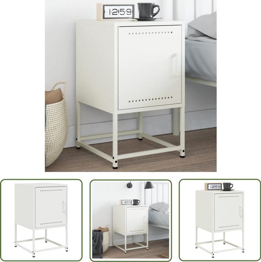The Living Store Nachtkastje 36x39x60 5 cm staal wit Nachtkastje Industrieel Design Metalen Nachtkastje Staal Nachttafel Salon Tafel