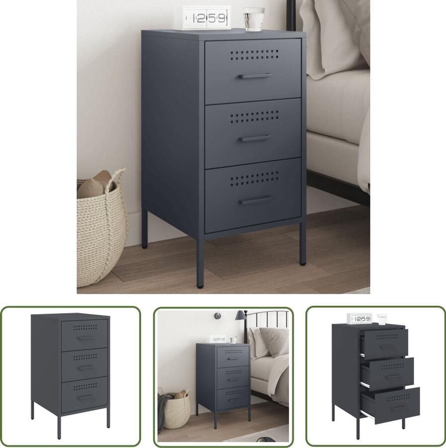 The Living Store Nachtkastje 36x39x68 cm staal antracietkleurig Nachtkastje Industrieel Design Staal Antraciet Kleur Opbergruimte