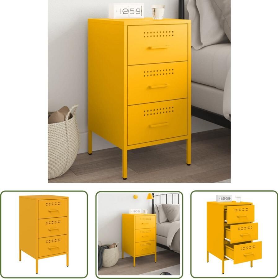 The Living Store Nachtkastje 36x39x68 cm staal mosterdgeel Nachtkastje Industrieel Design Staalkast Mustard Geel Vintage Look
