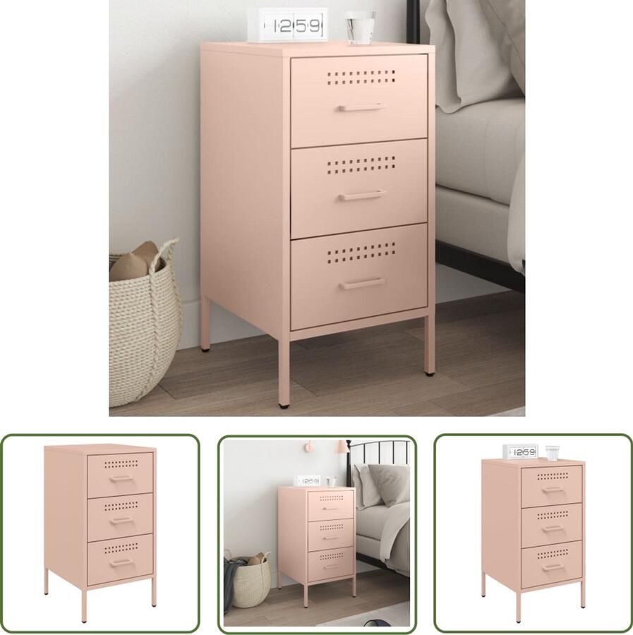 The Living Store Nachtkastje 36x39x68 cm staal roze Nachtkastje Industrieel Design Roestvrijstalen Kast Vintage Decoratie Slaapkamermeubilair