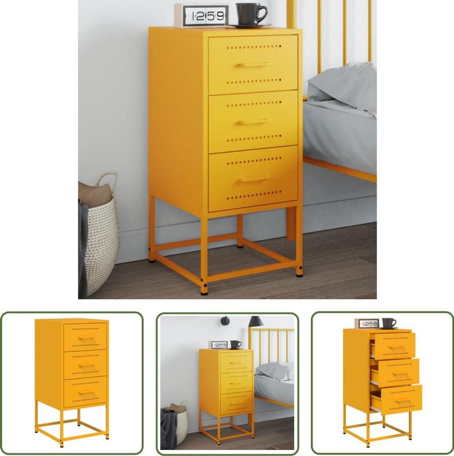 The Living Store Nachtkastje 36x39x78 cm staal mosterdgeel Nachtkastje Industrieel Design Staal Mosterdgeel Vintage