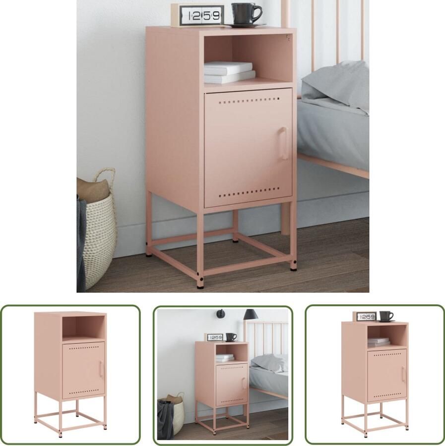 The Living Store Nachtkastje 36x39x78 cm staal roze Nachtkastje Industrieel Design Roestvrijstalen Nachtkastje Metalen Nachtkastje Roze Nachtkastje - Foto 2
